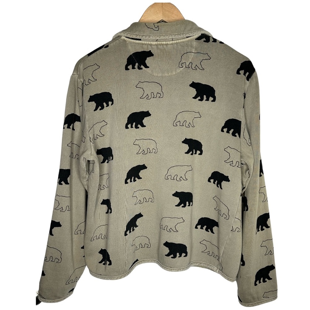 Woolrich Vintage Black Bear Buttoned Cotton Beige Collared Sweatshirt Jacket - Picture 4 of 13